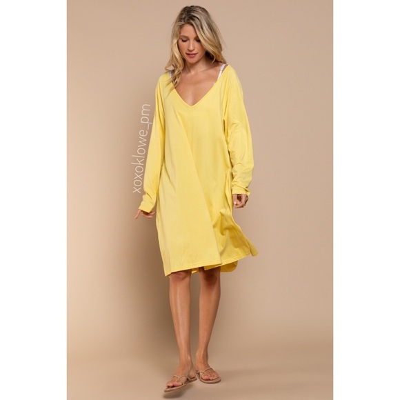 LAST ONE POL Yellow Lightweight Sweatshirt Midi Dress Oversized - Picture 7 of 8